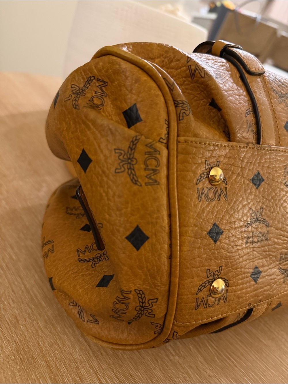 MCM Visetos Cognac Logo Dome Satchel - Picture 7 of 14